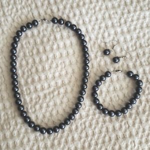 Grey pearl handmade jewelry necklace bracelet & earrings